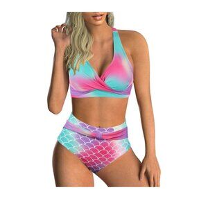 2 Piece Bikini Set -- Tummy Control - Front Wrap top High Waist Swimsuit - Small